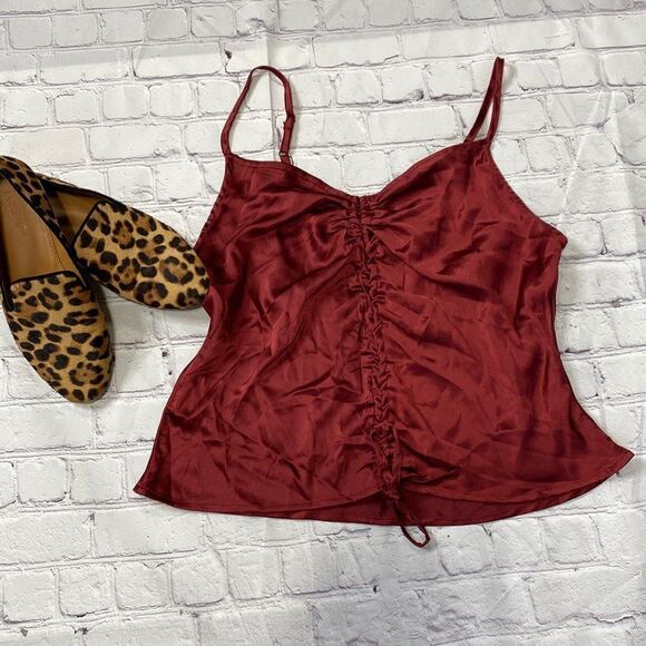 Satin Holiday Cropped Camisole Cinched Sexy Dressy‎ Top Red Large - Picture 1 of 7